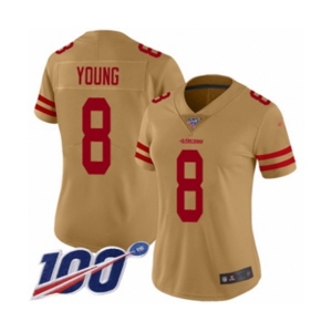 Women's San Francisco 49ers #8 Steve Young Limited Gold Inverted Legend 100th Season Football Jersey