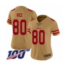 Women's San Francisco 49ers #80 Jerry Rice Limited Gold Inverted Legend 100th Season Football Jersey