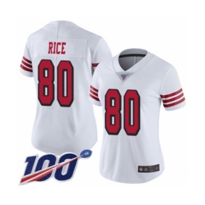 Women's San Francisco 49ers #80 Jerry Rice Limited White Rush Vapor Untouchable 100th Season Football Jersey