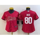 Women's San Francisco 49ers #80 Jerry Rice Red Pinstripe With Patch Cool Base Stitched Baseball Jersey