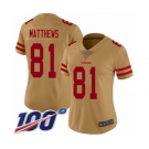 Women's San Francisco 49ers #81 Jordan Matthews Limited Gold Inverted Legend 100th Season Football Jersey