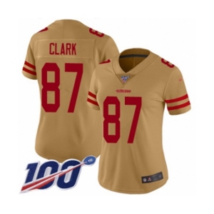 Women's San Francisco 49ers #87 Dwight Clark Limited Gold Inverted Legend 100th Season Football Jersey