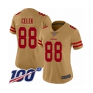 Women's San Francisco 49ers #88 Garrett Celek Limited Gold Inverted Legend 100th Season Football Jersey