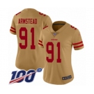 Women's San Francisco 49ers #91 Arik Armstead Limited Gold Inverted Legend 100th Season Football Jersey