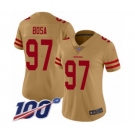 Women's San Francisco 49ers #97 Nick Bosa Limited Gold Inverted Legend 100th Season Football Jersey
