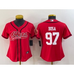 Women's San Francisco 49ers #97 Nick Bosa Red With Patch Cool Base Stitched Baseball Jersey