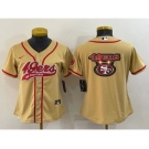 Women's San Francisco 49ers Gold Team Big Logo With Patch Cool Base Stitched Baseball Jersey