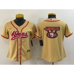 Women's San Francisco 49ers Gold Team Big Logo With Patch Cool Base Stitched Baseball Jersey