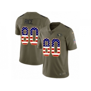 Youth Nike San Francisco 49ers #80 Jerry Rice Limited Olive USA Flag 2017 Salute to Service NFL Jersey