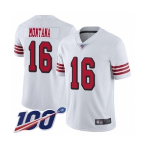 Youth San Francisco 49ers #16 Joe Montana Limited White Rush Vapor Untouchable 100th Season Football Jersey