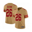 Youth San Francisco 49ers #26 Tevin Coleman Limited Gold Inverted Legend Football Jersey