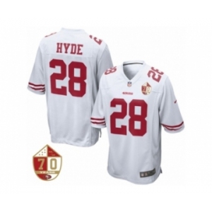 Youth San Francisco 49ers #28 Carlos Hyde Nike White 70th Anniversary Patch Game Jersey