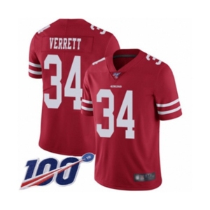 Youth San Francisco 49ers #34 Jason Verrett Red Team Color Vapor Untouchable Limited Player 100th Season Football Jersey