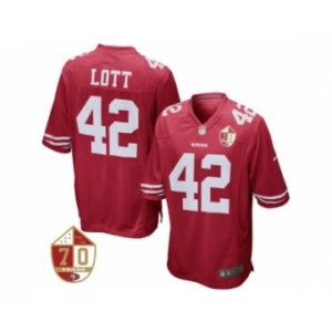 Youth San Francisco 49ers #42 Ronnie Lott Nike Scarlet 70th Anniversary Patch Retired Game Jersey