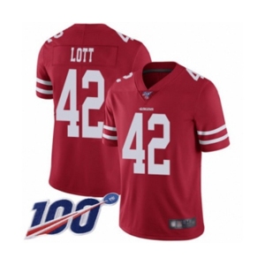 Youth San Francisco 49ers #42 Ronnie Lott Red Team Color Vapor Untouchable Limited Player 100th Season Football Jersey