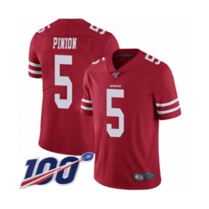 Youth San Francisco 49ers #5 Bradley Pinion Red Team Color Vapor Untouchable Limited Player 100th Season Football Jersey