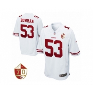 Youth San Francisco 49ers #53 NaVorro Bowman White 70th Anniversary Patch Game Jersey