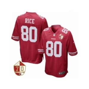 Youth San Francisco 49ers #80 Jerry Rice Nike Scarlet 70th Anniversary Patch Retired Game Jersey