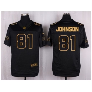 Nike Detroit Lions #81 Calvin Johnson Black Pro Line Gold Collection Jersey[Elite]