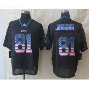 nike nfl jerseys detroit lions #81 calvin johnson black[Elite USA flag fashion]