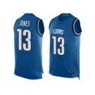 Men Nike Detroit Lions #13 T.J. Jones Limited Blue Player Name & Number Tank Top NFL Jersey