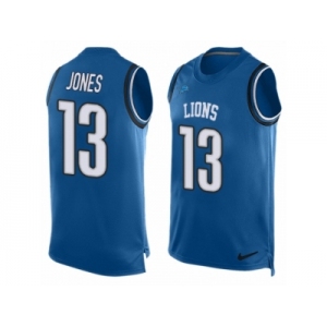 Men Nike Detroit Lions #13 T.J. Jones Limited Blue Player Name & Number Tank Top NFL Jersey
