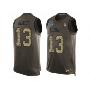 Men Nike Detroit Lions #13 T.J. Jones Limited Green Salute to Service Tank Top NFL Jersey