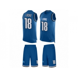 Men Nike Detroit Lions #18 Jeff Locke Limited Blue Tank Top Suit NFL Jersey