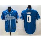 Men's Detroit Lions #0 Jahmyr Gibbs Blue Cool Base Stitched Baseball Jersey