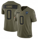Men's Detroit Lions #0 Jahmyr Gibbs Olive 2025 Salute to Service Limited Football Stitched Jersey