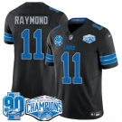 Men's Detroit Lions #11 Kalif Raymond Black 2024 NFC North Champions 90th Anniversary Patch F.U.S.E. Vapor Limited Stitched Jersey