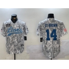 Men's Detroit Lions #14 Amon-Ra St. Brown 2024 Arctic Camo Salute To Service Stitched Baseball Jersey