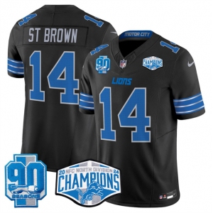 Men's Detroit Lions #14 Amon-Ra St. Brown Black 2024 NFC North Champions 90th Anniversary Patch F.U.S.E. Vapor Limited Stitched Jersey