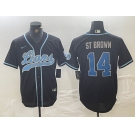 Men's Detroit Lions #14 Amon-Ra St. Brown Black Cool Base Stitched Baseball Jersey