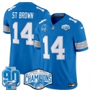 Men's Detroit Lions #14 Amon-Ra St. Brown Blue 2024 NFC North Champions 90th Anniversary Patch F.U.S.E. Vapor Limited Stitched Jersey