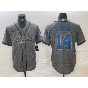 Men's Detroit Lions #14 Amon-Ra St. Brown Gray Cool Base Stitched Baseball Jersey