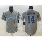 Men's Detroit Lions #14 Amon-Ra St. Brown Number Gray Cool Base Stitched Baseball Jerseys