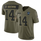 Men's Detroit Lions #14 Amon-Ra St. Brown Olive 2025 Salute to Service Limited Football Stitched Jersey