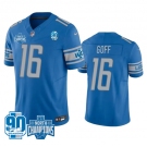 Men's Detroit Lions #16 Jared Goff Blue 2023 90th Anniversary North Division Champions Patch Limited Stitched Jersey