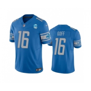 Men's Detroit Lions #16 Jared Goff Blue 2023 F.U.S.E. 90th Anniversary Patch Vapor Untouchable Limited Stitched Jersey