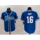 Men's Detroit Lions #16 Jared Goff Blue Cool Base Stitched Baseball Jersey