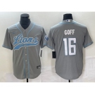 Men's Detroit Lions #16 Jared Goff Gray Cool Base Stitched Baseball Jersey