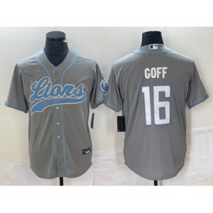 Men's Detroit Lions #16 Jared Goff Gray Cool Base Stitched Baseball Jersey