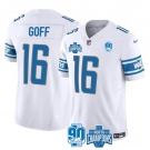 Men's Detroit Lions #16 Jared Goff White 2023 90th Anniversary North Division Champions Patch Limited Stitched Jersey