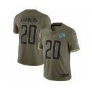 Men's Detroit Lions #20 Barry Sanders 2022 Olive Salute To Service Limited Stitched Jersey