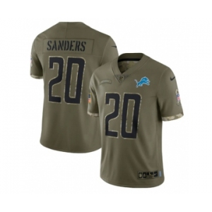 Men's Detroit Lions #20 Barry Sanders 2022 Olive Salute To Service Limited Stitched Jersey