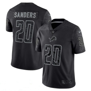 Men's Detroit Lions #20 Barry Sanders Black Reflective Limited Stitched Football Jersey