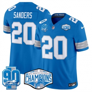 Men's Detroit Lions #20 Barry Sanders Blue 2024 NFC North Champions 90th Anniversary Patch F.U.S.E. Vapor Limited Stitched Jersey