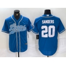 Men's Detroit Lions #20 Barry Sanders Blue With Patch Cool Base Stitched Baseball Jersey