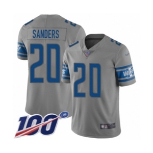 Men's Detroit Lions #20 Barry Sanders Limited Gray Inverted Legend 100th Season Football Jersey